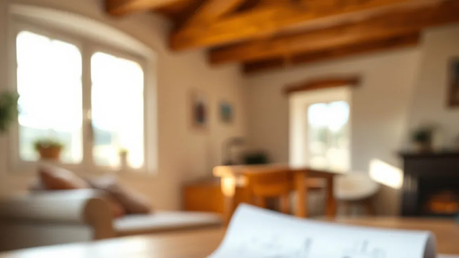 Intérieur lumineux d’une maison, plan posé sur la table de la salle à manger